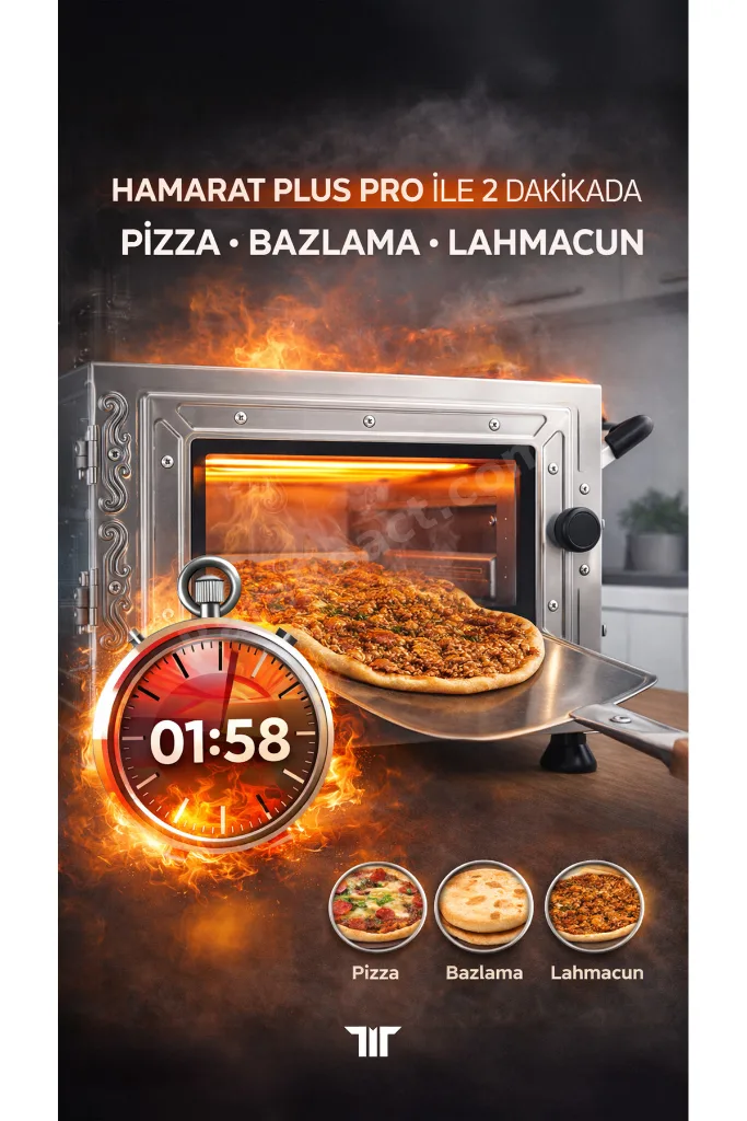 Hamarat Plus PRO Elektrikli Çift Rezistanslı Taş Fırın Bazlama, Pizza, Pide ve Lahmacun Fırını