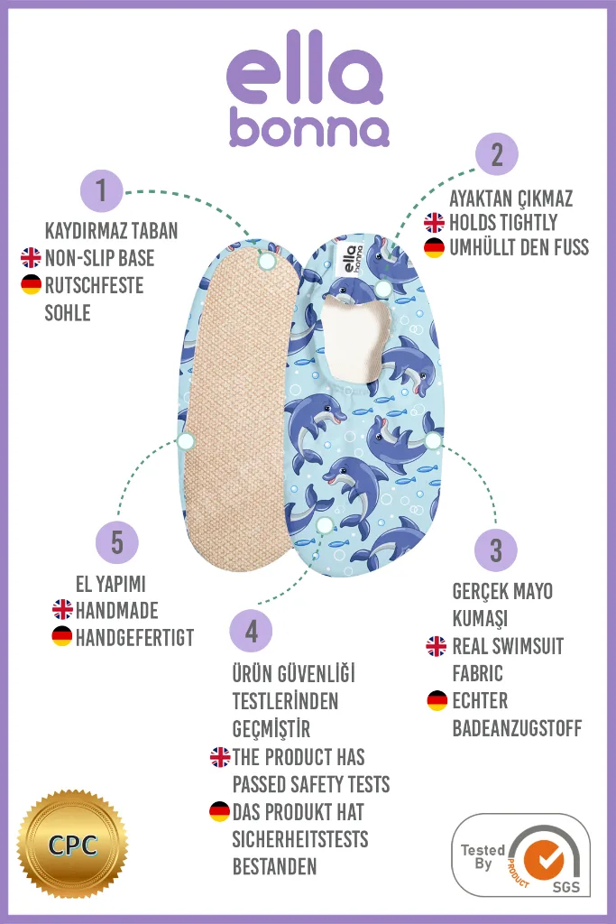 Kaydırmaz Taban, Unisex Bebek, Çocuk Deniz Ayakkabısı, Havuz Patiği, Yunus Balığı