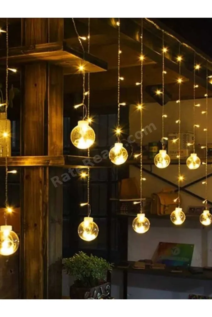 Dekoratif Işıklı Saçaklı Top Perde Led Fişli 8 Fonksiyonlu Günışığı