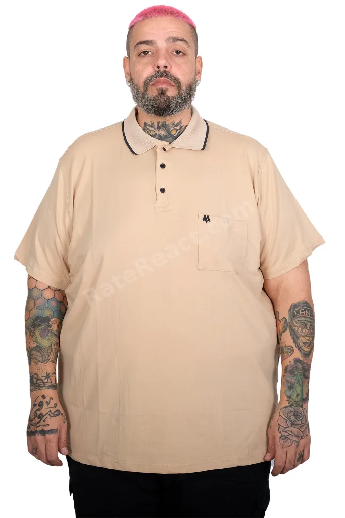 Mode XL Büyük Beden Erkek Likralı Süprem Cepli Polo Yaka T-Shirt 21558 BEJ
