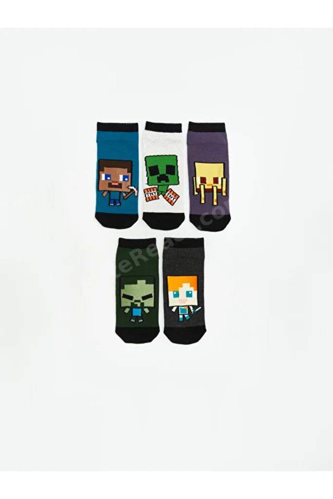 Shining Store'dan Işıltılı Seçimler Minecraft Baskılı Erkek Çocuk Patik Çorap 5'li