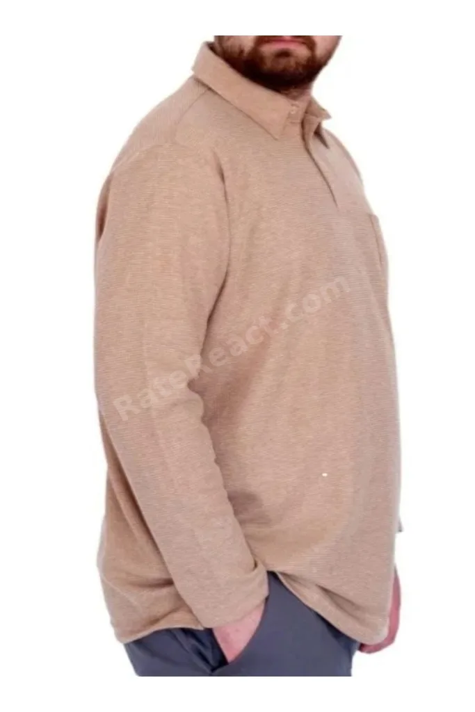Büyük Beden Erkek Sweatshirt Polo Yaka Uzun Kol WAFFLE C23449 BEJ
