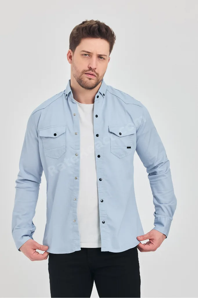 Slim Fit Erkek Kot Gömlek A.Mavi 5XL BEDEN 110-115 KİLO