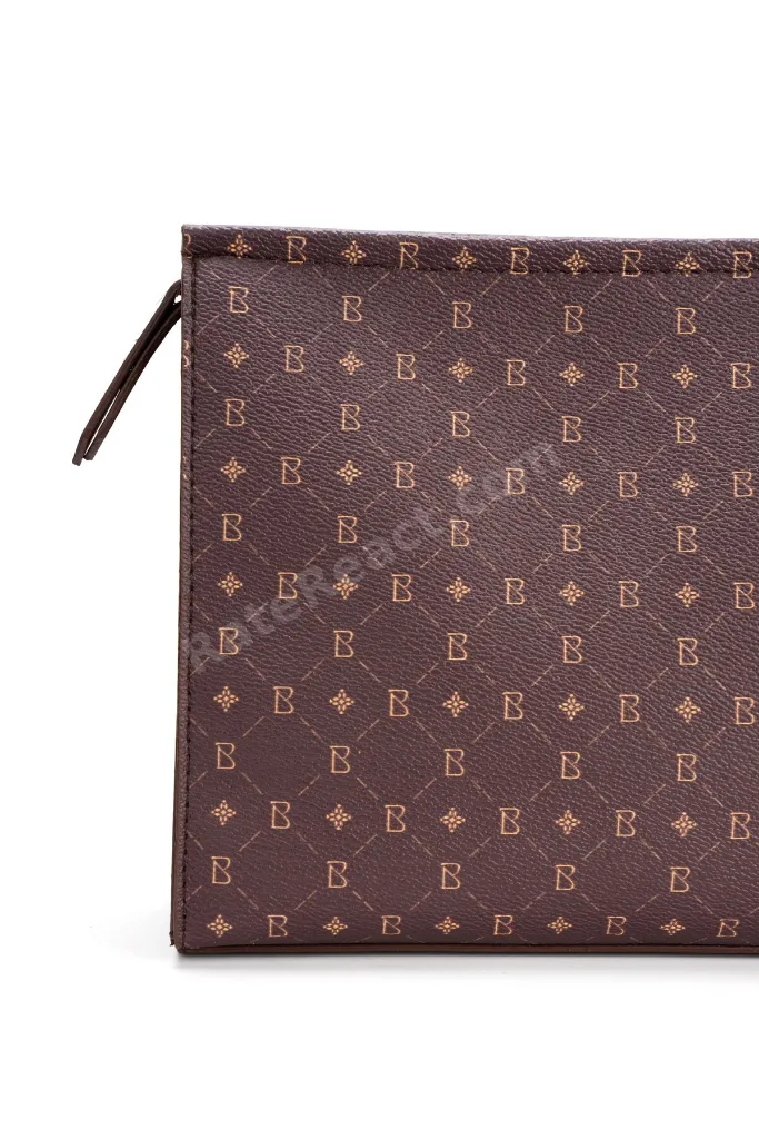 Kadın Kahve Monogram Portföy Clutch Çanta