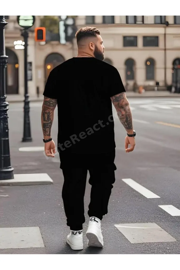 Erkek Take İt Easy  Baskılı T-shirt Eşofman Altı Jogger Rahat Kalıp Siyah Eşofman Takım New Model