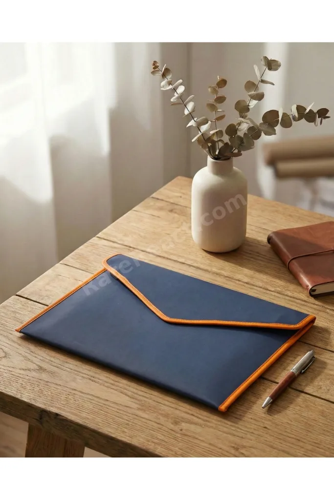 Zarf Tipi Evrak ve Macbook/Laptop/Tablet Çantası/Kılıfı - 13" e Kadar Uyumlu - Vegan Deri
