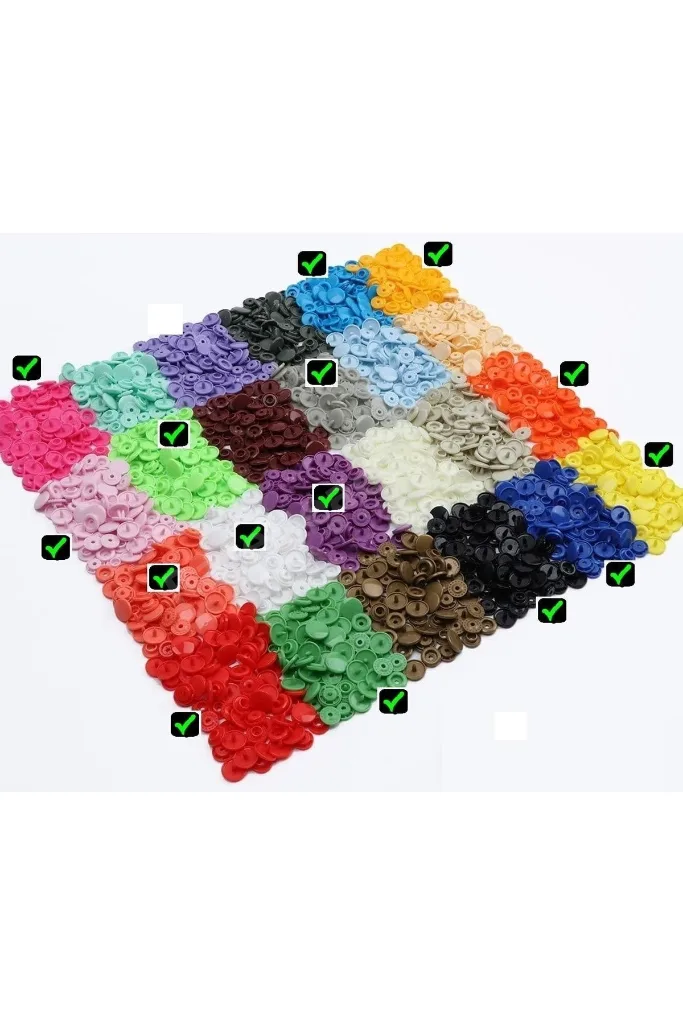 Kaliteli T5=12,4 Mmdikişsiz Çıtçıt Seti, 15 Renk X 10 Takım= 150 Adet, Plastik Çıt Çıt Seti