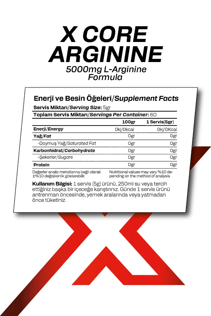L- Arjinin Aromasız 300 gr 60 Servis Arginine Amino Asit