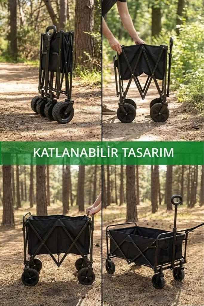 Katlanabilir Kamp ve Piknik Arabası 80 L Geniş İç Hacim Portatif Tasarım 120 Kg Taşıma Kapasitesi
