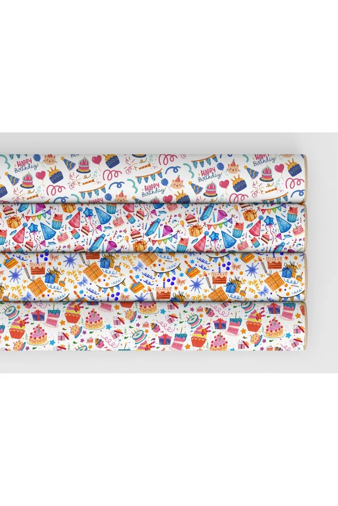 Doğum Gününe Özel Hediye Paketleme Ambalaj Kağıdı 35x50 cm 4' lü Paket (4 Adet)