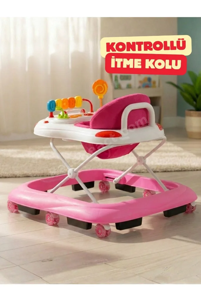 3 kademeli Kontrollü İtme Kollu Bebek Yürüteç | Oyuncaklı, Güvenli ve Ergonomik