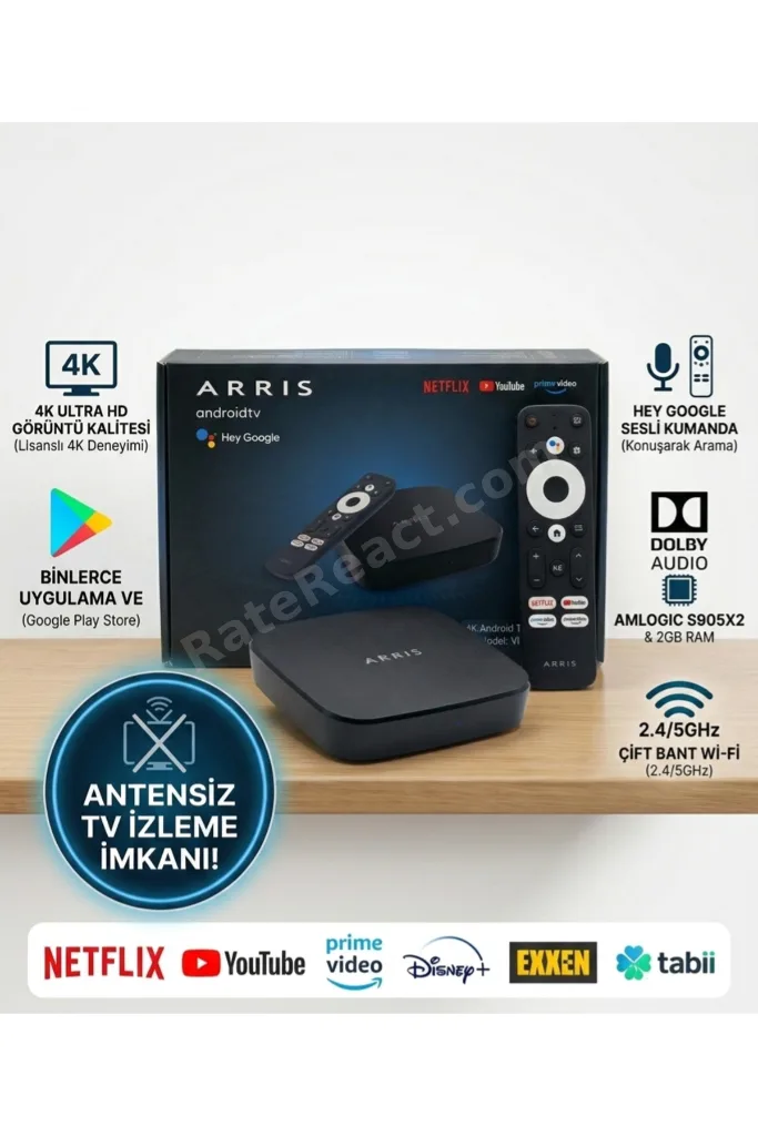 Arris 4K | Android 12 TV Box | Orijinal Lisanslı | Sesli Komutlu Kumanda | Akıllı Televizyon Kutusu