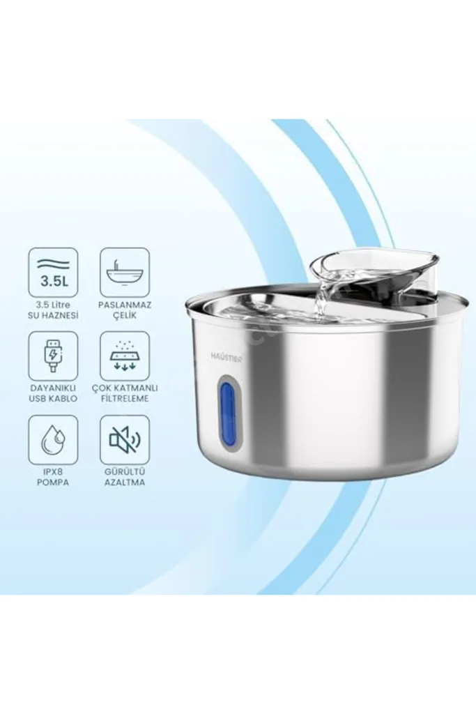 TTKTEKNOLOJİ Haustier WF009L-W Pencereli Otomatik Kedi Su Sebili,Kedi Su Çeşmesi, Su Pınarı 3.5Lt Ge