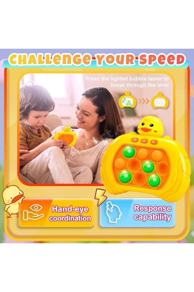 Işıklı Sesli Müzikli ÖRDEK Popit Pilli Eğitici Stres Giderici Quick Push Konsol SARI ÖRDEK