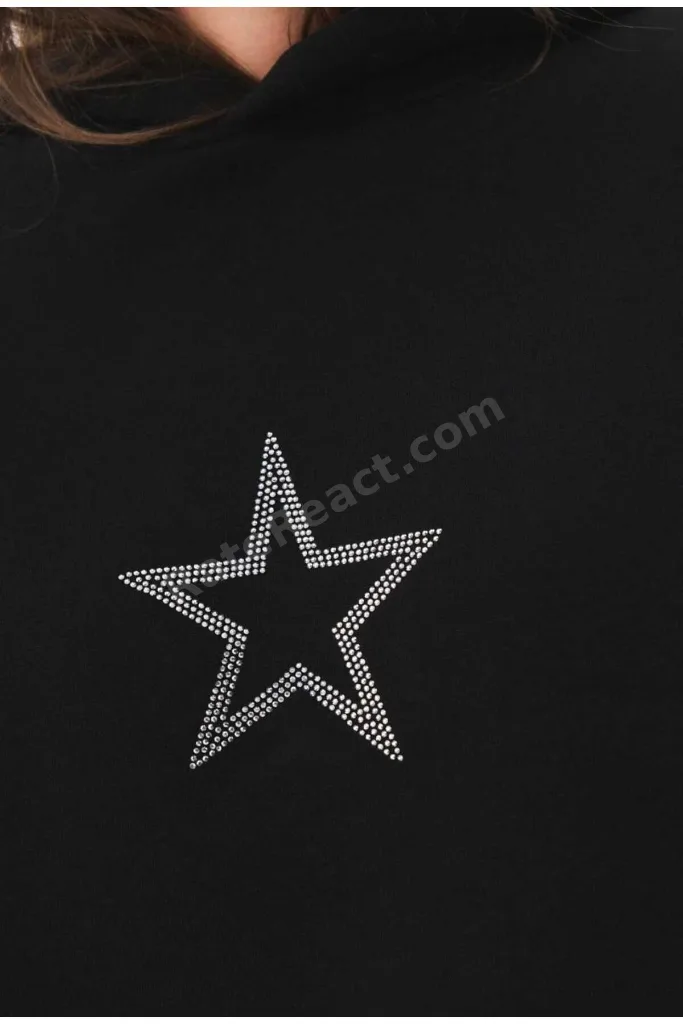 Unisex Star Stroke Taş Baskılı Sweatshirt Siyah hoodie oversize battal Geniş Kesim Kapüşonlu