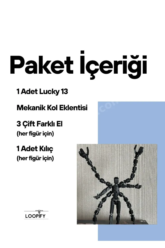Lucky 13 Aksiyon Figürü Robot Oyuncak 13cm Siyah Siyah ve Mekanik Kol Eklentisi Seti