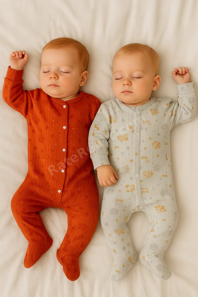 %100 Organik Pamuk Bebek Tulum 2’li Set Gri & Kiremit Uzun Kollu