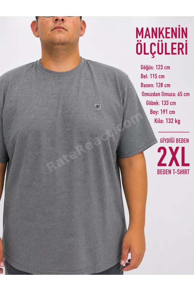 Büyük Beden Sıfır Yaka Waffle Kumaş Basıc Erkek Tshirt