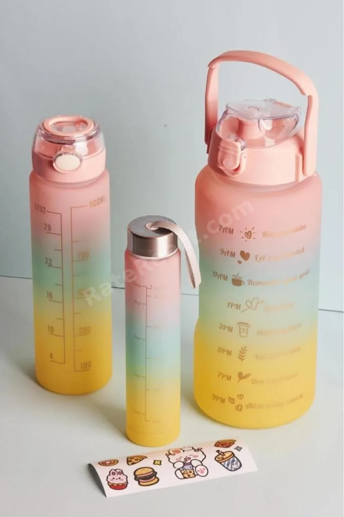 Misale Motivasyonel 3'lü Su Matarası Suluk 2lt 900ml 600ml Tritan Sporcu Matara