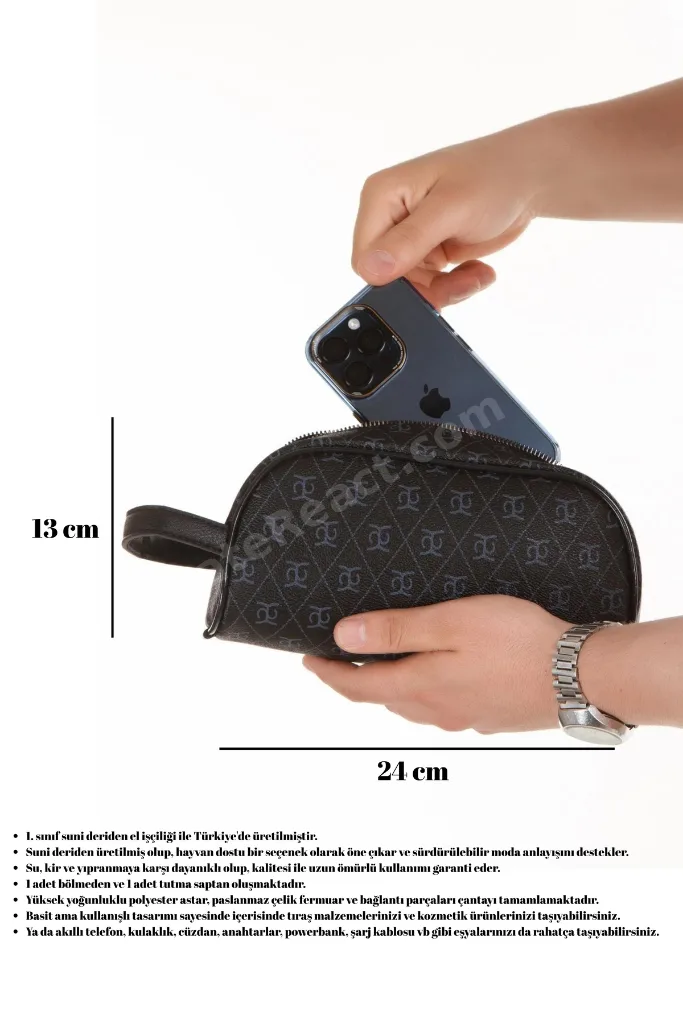 Siyah Unısex Suya Dayanıklı Tıraş & Kozmetik Portföy & Clutch El Çantası