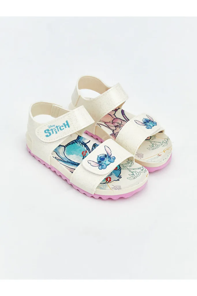 GÜLİS GİYİM'DEN Ekru Lilo & Stitch Baskılı Kız Bebek Sandalet