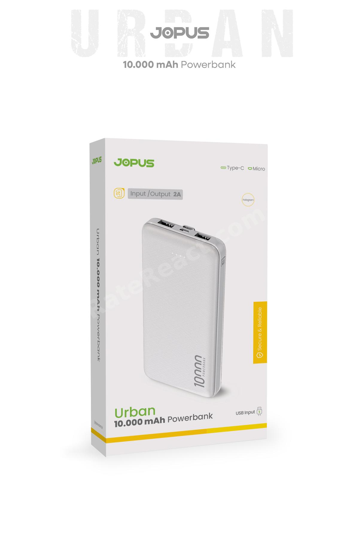 10000mAh Powerbank - Led Işık Göstergeli - Taşınabilir Şarj Cihazı - Beyaz JP-P10