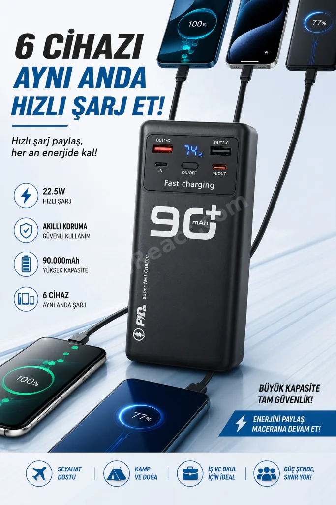 90.000 Mah 22,5W PD Hızlı Kablolu Kamp Lambası Outdoor Serisi Powerbank Fast Led Lamba