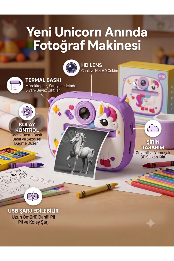 Şipşak Çocuk Fotoğraf Makinesi - Mürekkepsiz Termal Baskılı HD Dijital Kamera