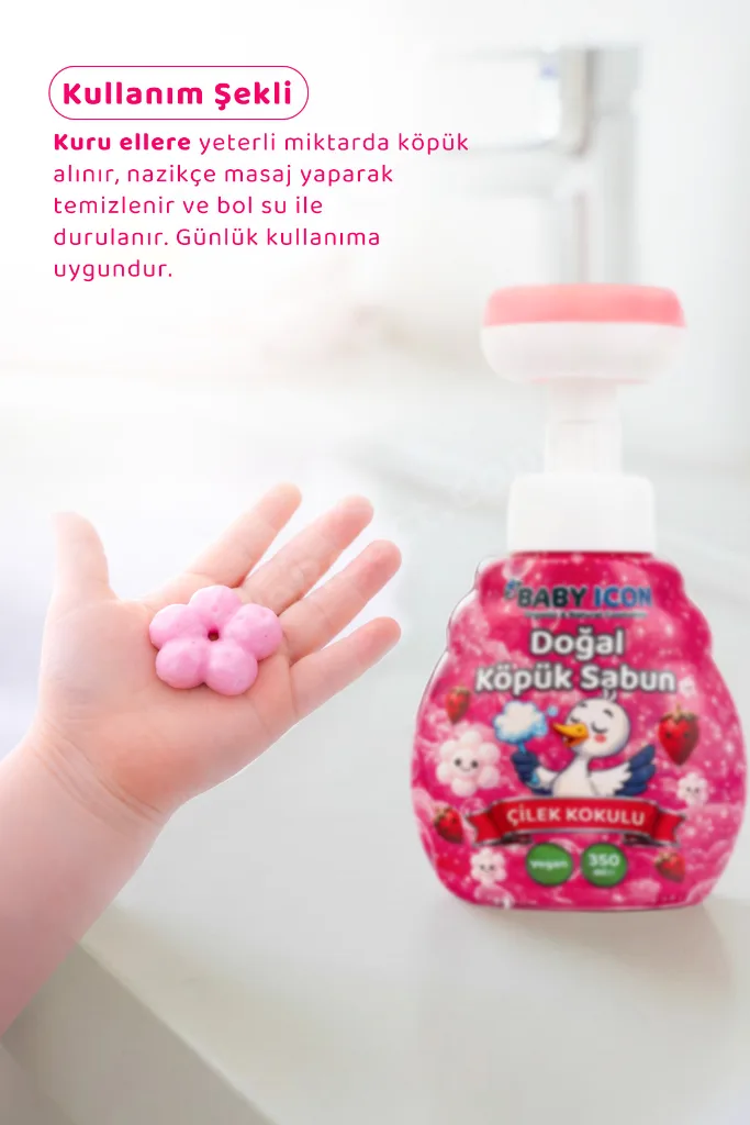 6lı Yedek Dolum - Doğal Çocuk Köpük Sabun 350 ml Çilek Kokulu