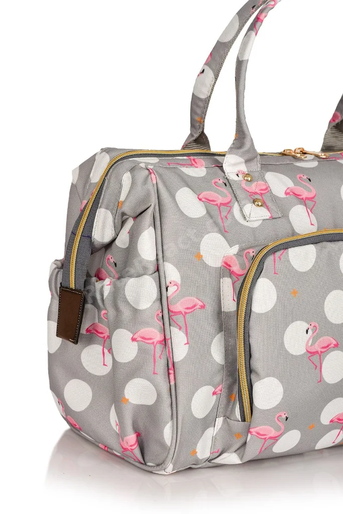 Baggage Bag Flamingo Gri Omuz Askılı Anne Bebek Bakım Çantası