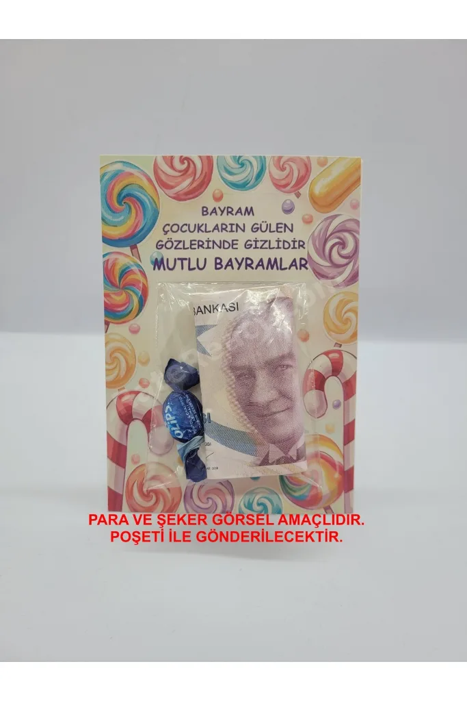 Bayram Harçlık ve Şeker Sunum Kartı - Poşetli 12 Adet