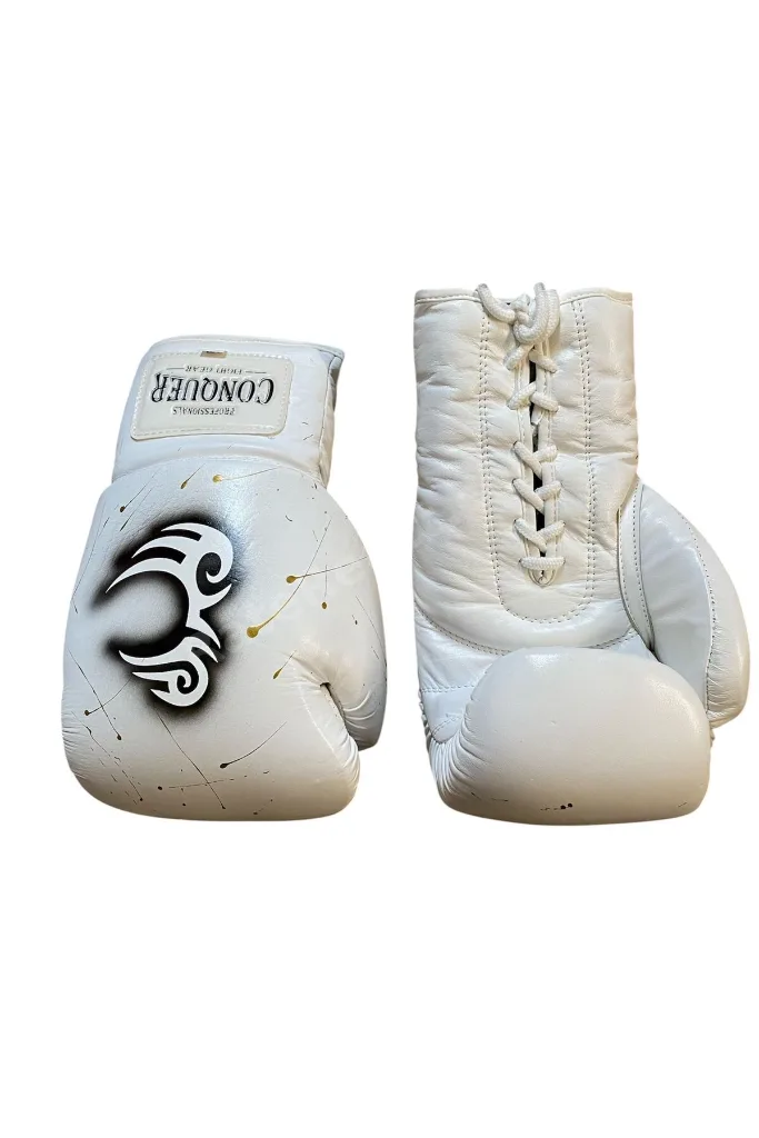 Custom Made Mike Tyson Deri Gold Splash Boks Eldiveni Beyaz