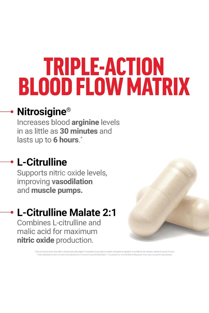 Nitric Oxide Booster Fast-Acting L-Arginine Citrulline Maximize Muscle Pumps 120 Caps