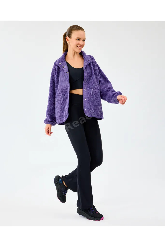 W Woven Detailed Pull Over Sherpa Kadın Mor Mont S2520218-0277