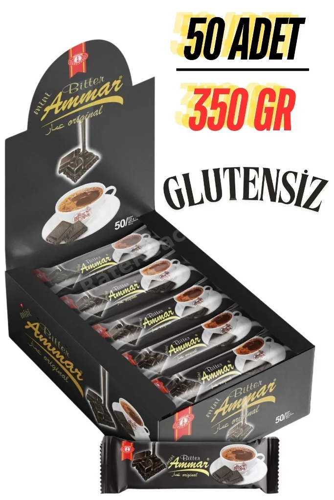 Bitter Çikolata %25 Kakao'lu, Glutensiz, '4.2 KG' (12 Kutu = 600 Adet) Kahve Yanı, İkramlık
