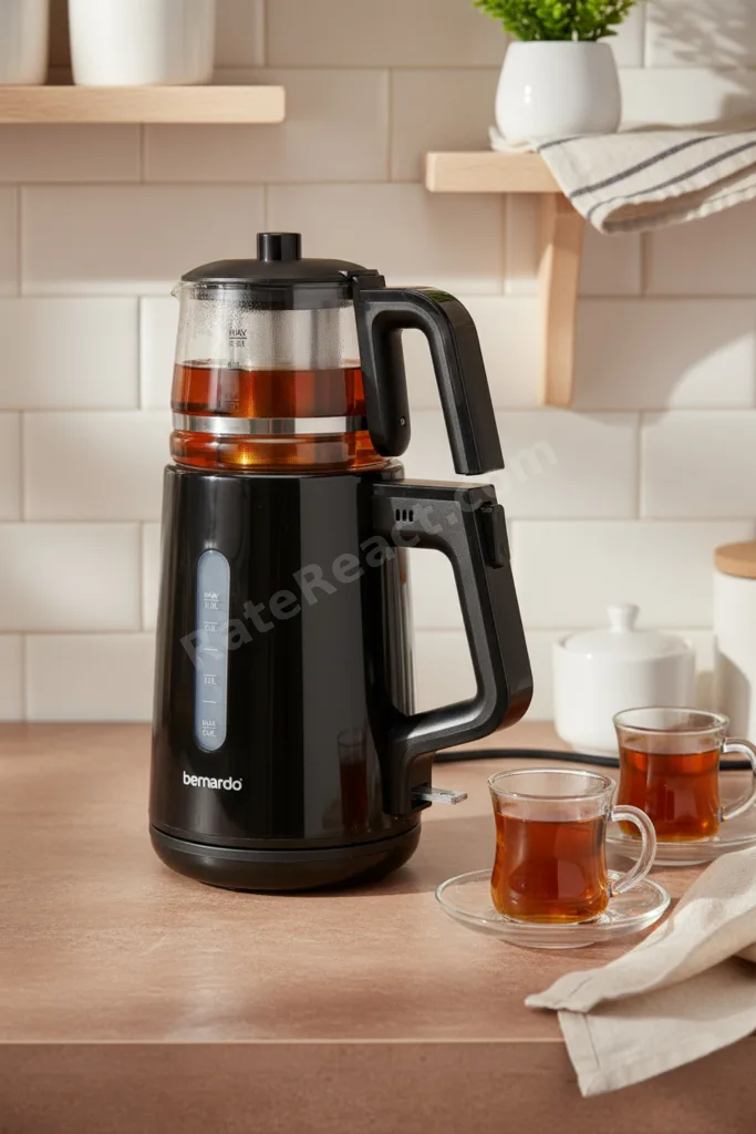 Venedik Cam Demlikli Çay Makinesi Siyah