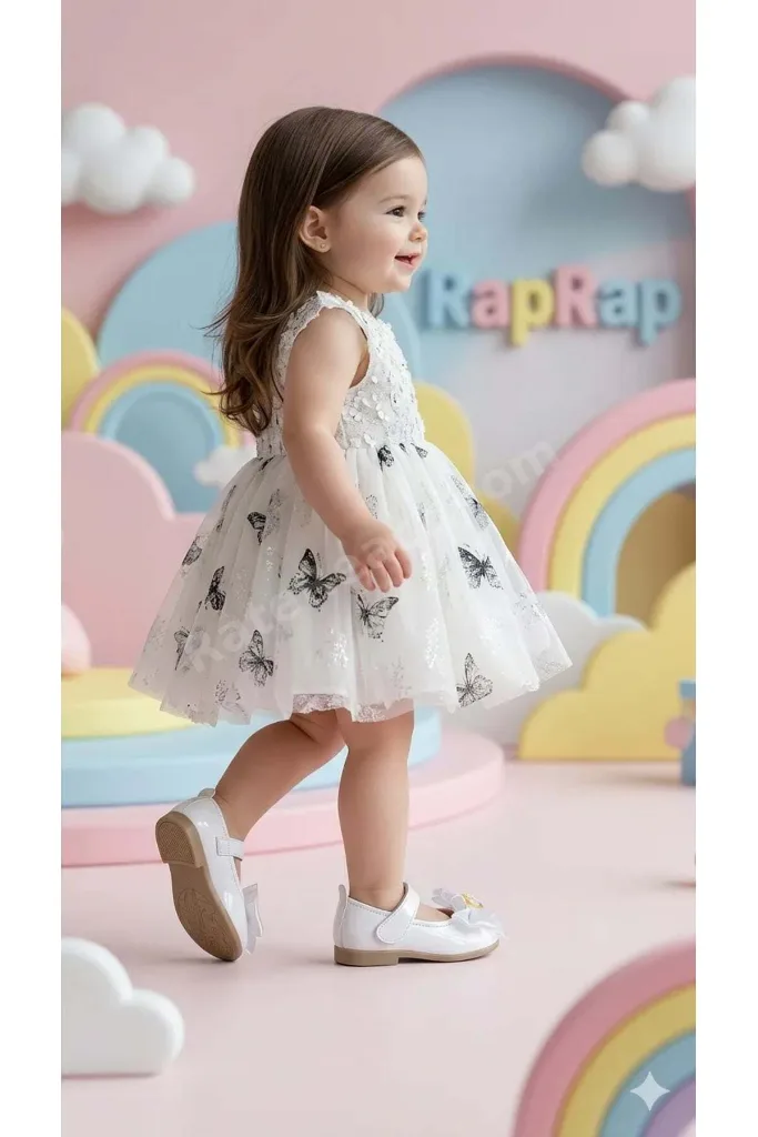 Tül Kurdeleli Bebe Çocuk Babet Ayakkabı Beyaz