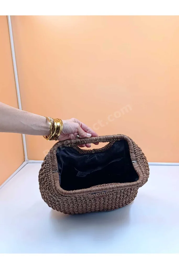 El Örgüsü Rafya İp Burslu Çanta
