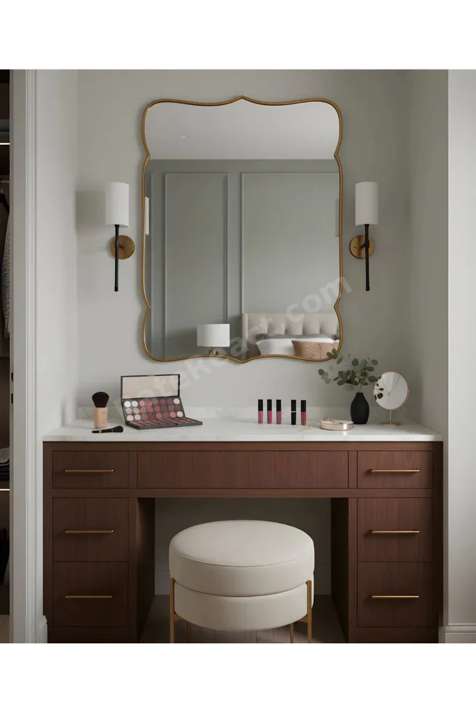 Premium Şık Ahşap Çerçeveli Asimetrik Ayna Ev Dekoru Estetik Duvar Aynası Banyo Aynası