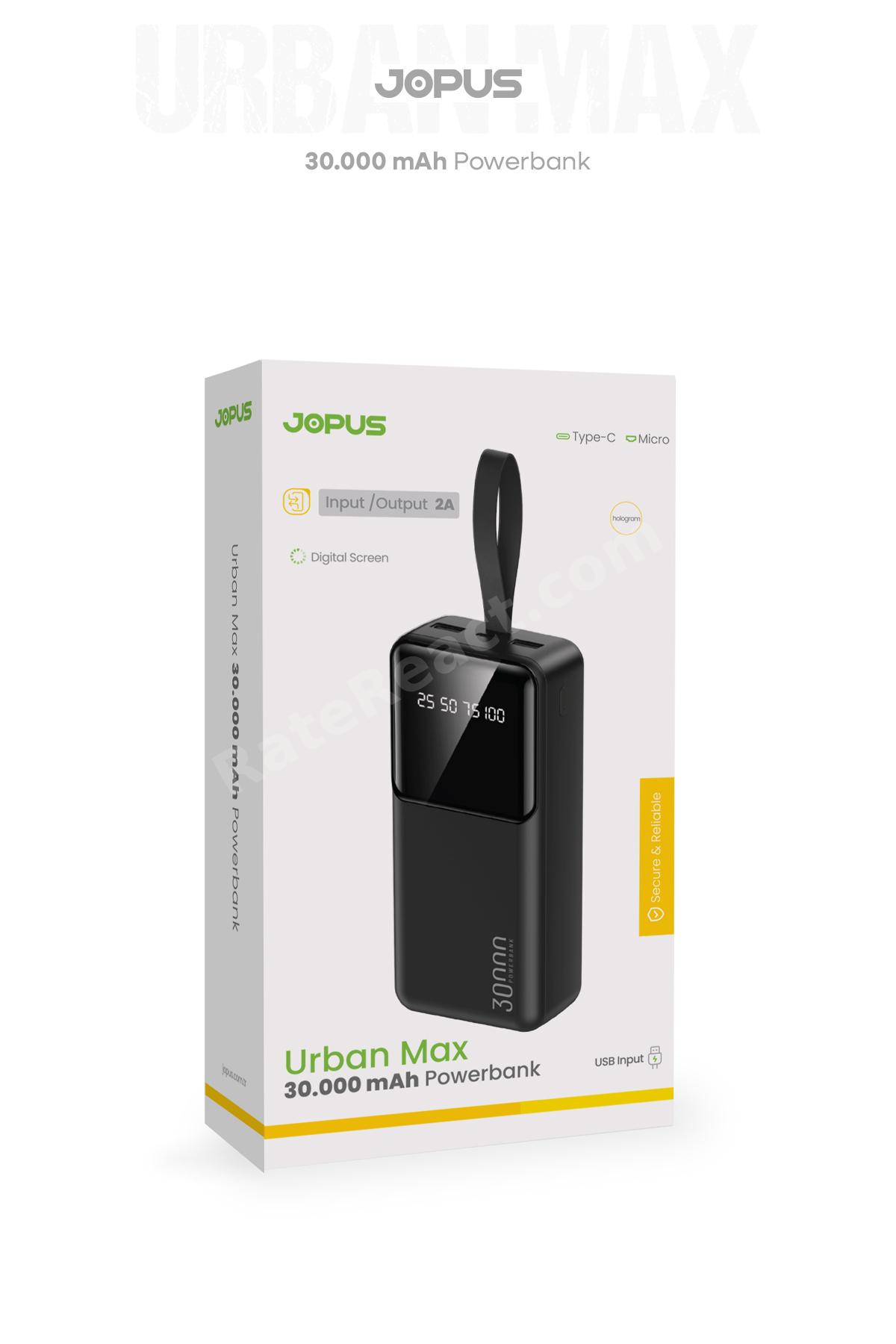 30000mAh Powerbank LCD Ekranlı Taşıma Askılı Güçlü Taşınabilir Şarj Cihazı Siyah JP-P12