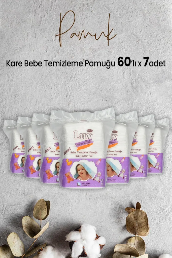 Kare Bebe Temizleme Pamuğu 60' lı x 7 Adet