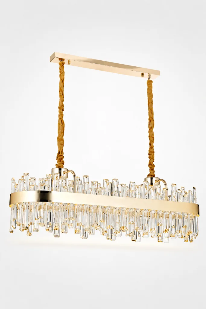 Modern (PREMIUM) Gold Kristal Sarkıt Avize 3 Renk LED Aydınlatma Lüks Salon Yemek Odası Avizesi 122W