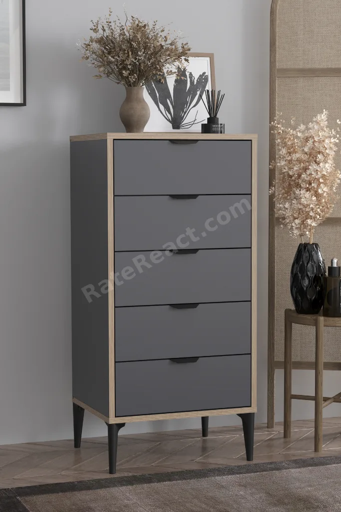 Arden 5 Çekmeceli Şifonyer/Çamaşırlık 50x105x40 cm Antrasit – Modern Tasarım