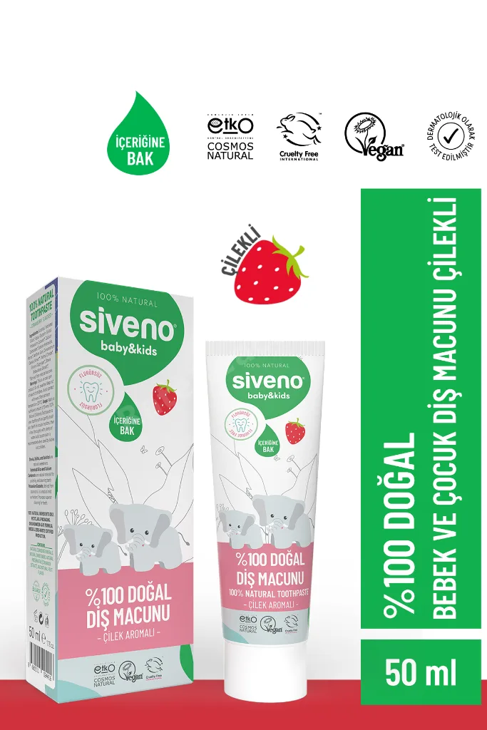 %100 Doğal Diş Macunu Çocuk İçin Çilek Aromalı Florürsüz 50 ml