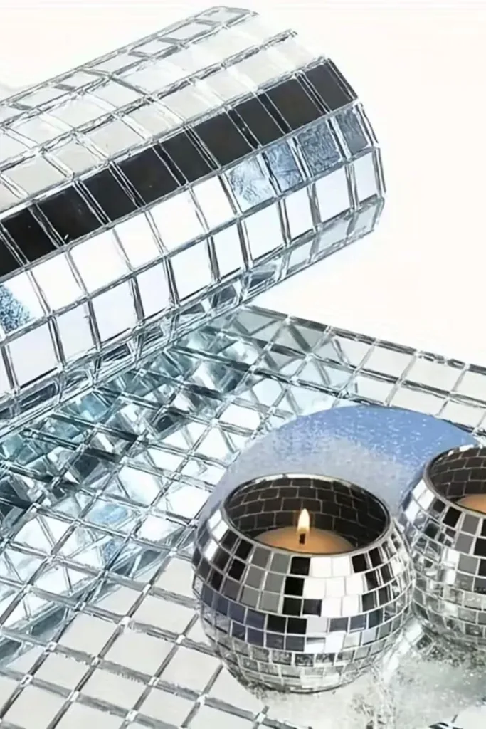 meala kozmetık store Kare Silver Cam Mozaik Fayans Çıkartmaları Kendinden Yapışkanlı Aynalı, PRA-131