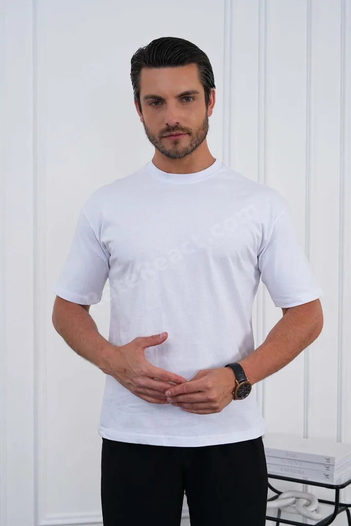 Bisiklet Yaka Beyaz Regular Fit %100 Pamuklu Erkek Tişört