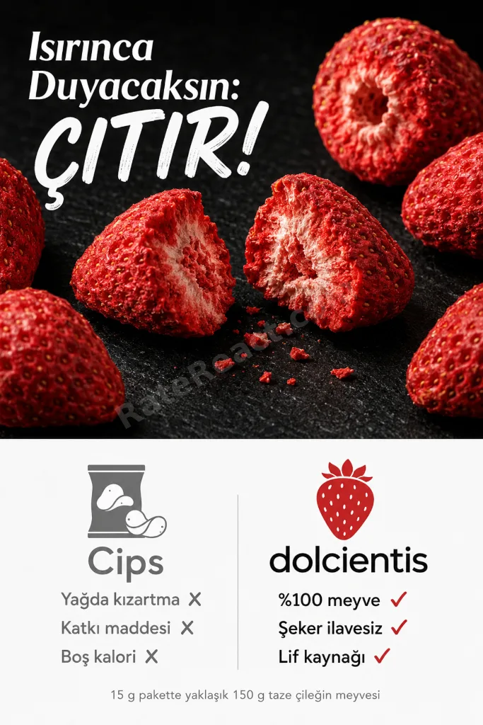Freeze Dried Çilek 15 g Dondurularak Kurutulmuş Çıtır Çilek Cipsi Şeker İlavesiz