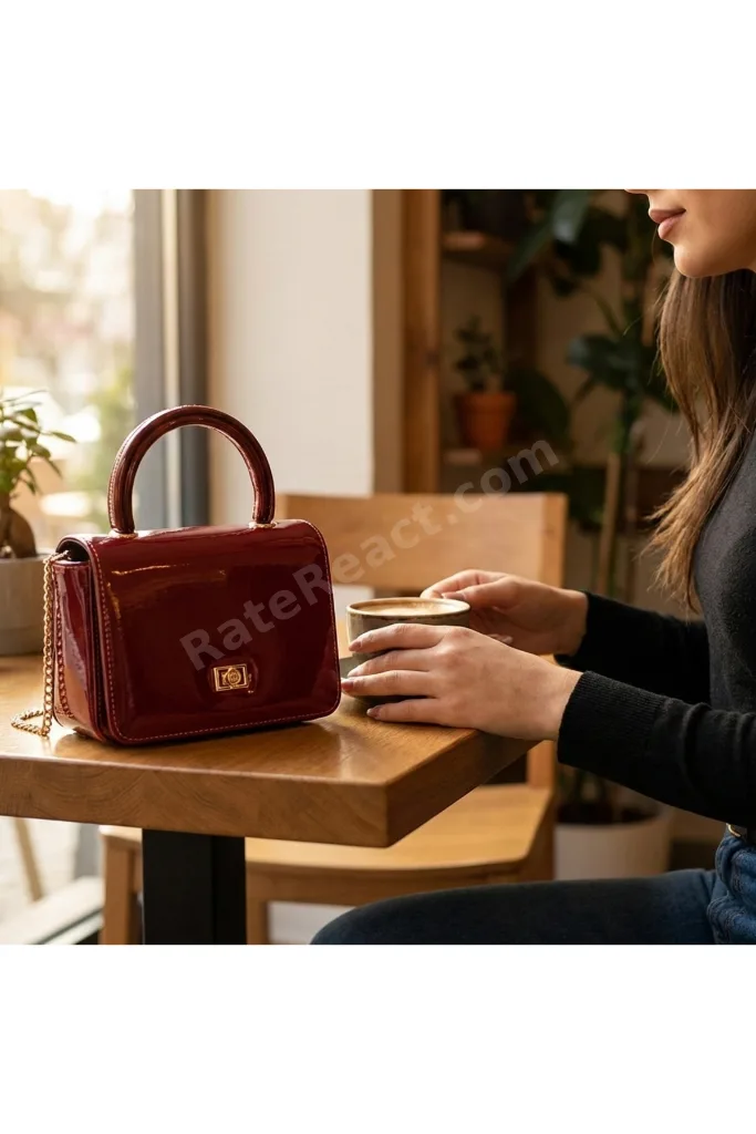 Kadın Mini Kutu Bordo Rugan El Çantası