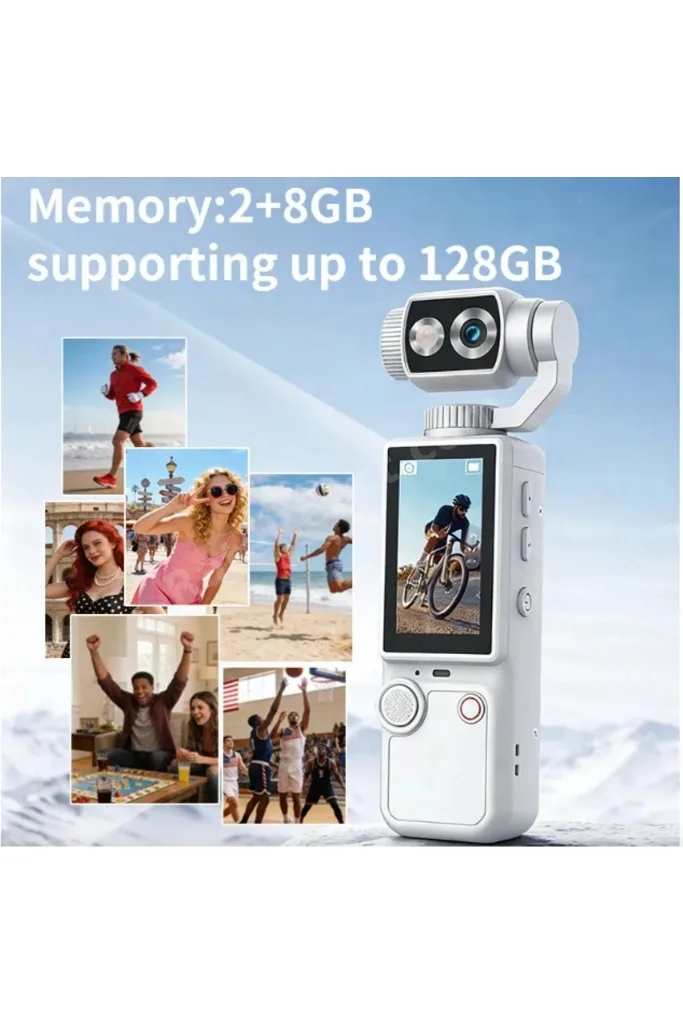 Q8 4k Ultra Hd Taşınabilir Vlog Spor Ve Aksiyon Kamerası 2.0’’ Döndürülebilir Ips Ekran Beyaz