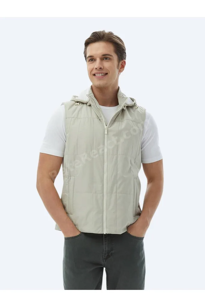 Açık Haki Regular Fit Kapüşonlu Casual Dokuma Spor Yelek